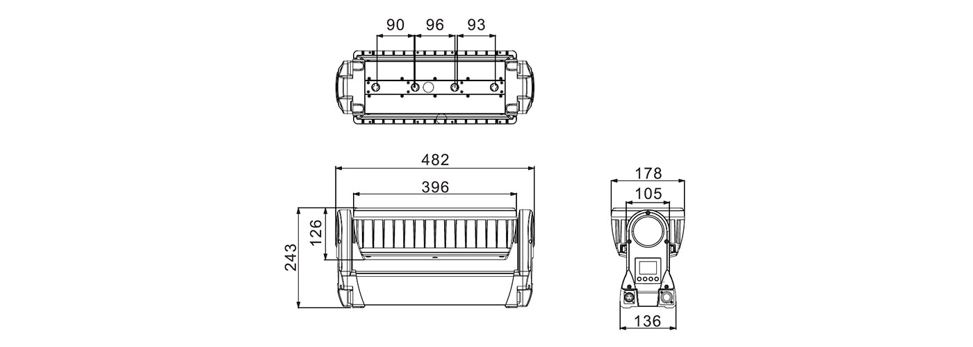 1000w Rgb 3 In 1 Led Strobe Moving Light Waterproof Dimensional Drawings